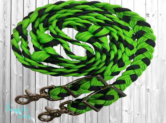 Neon green and black barrel reins