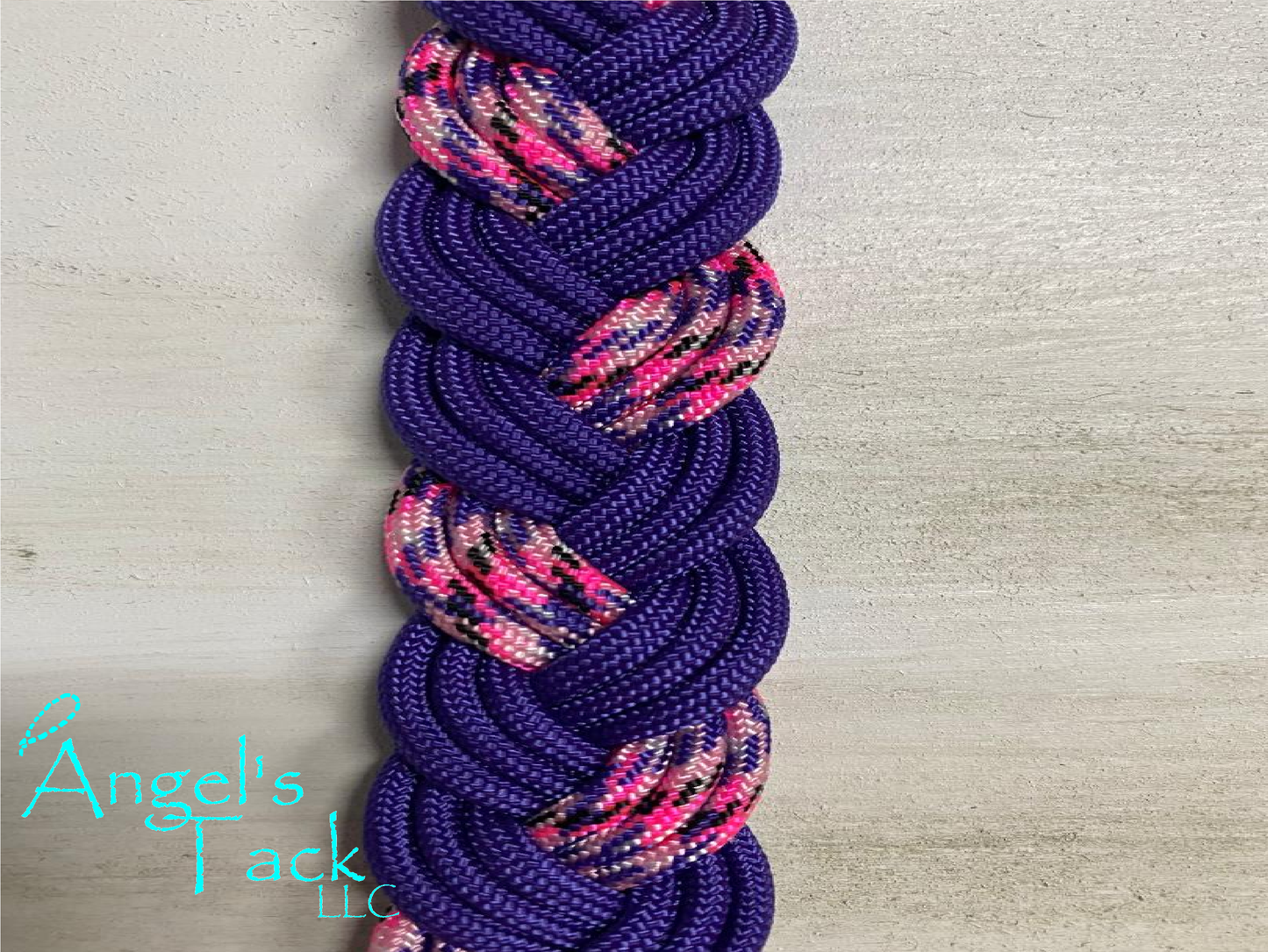 Hot pink and purple barrel reins, close up