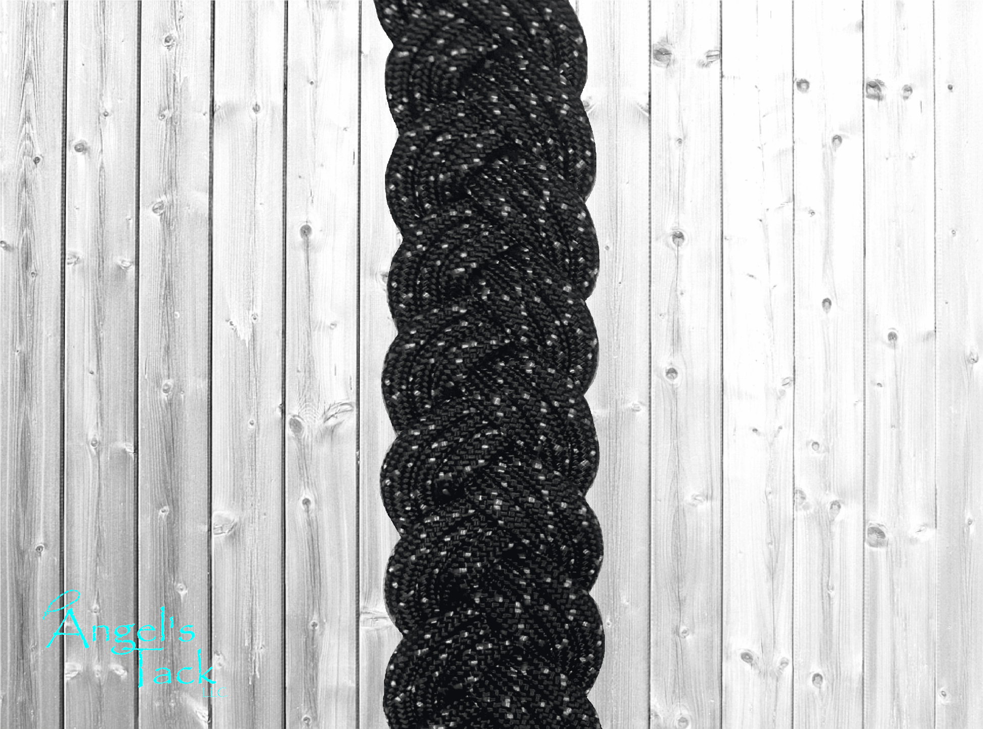 Black glitter barrel reins, close up
