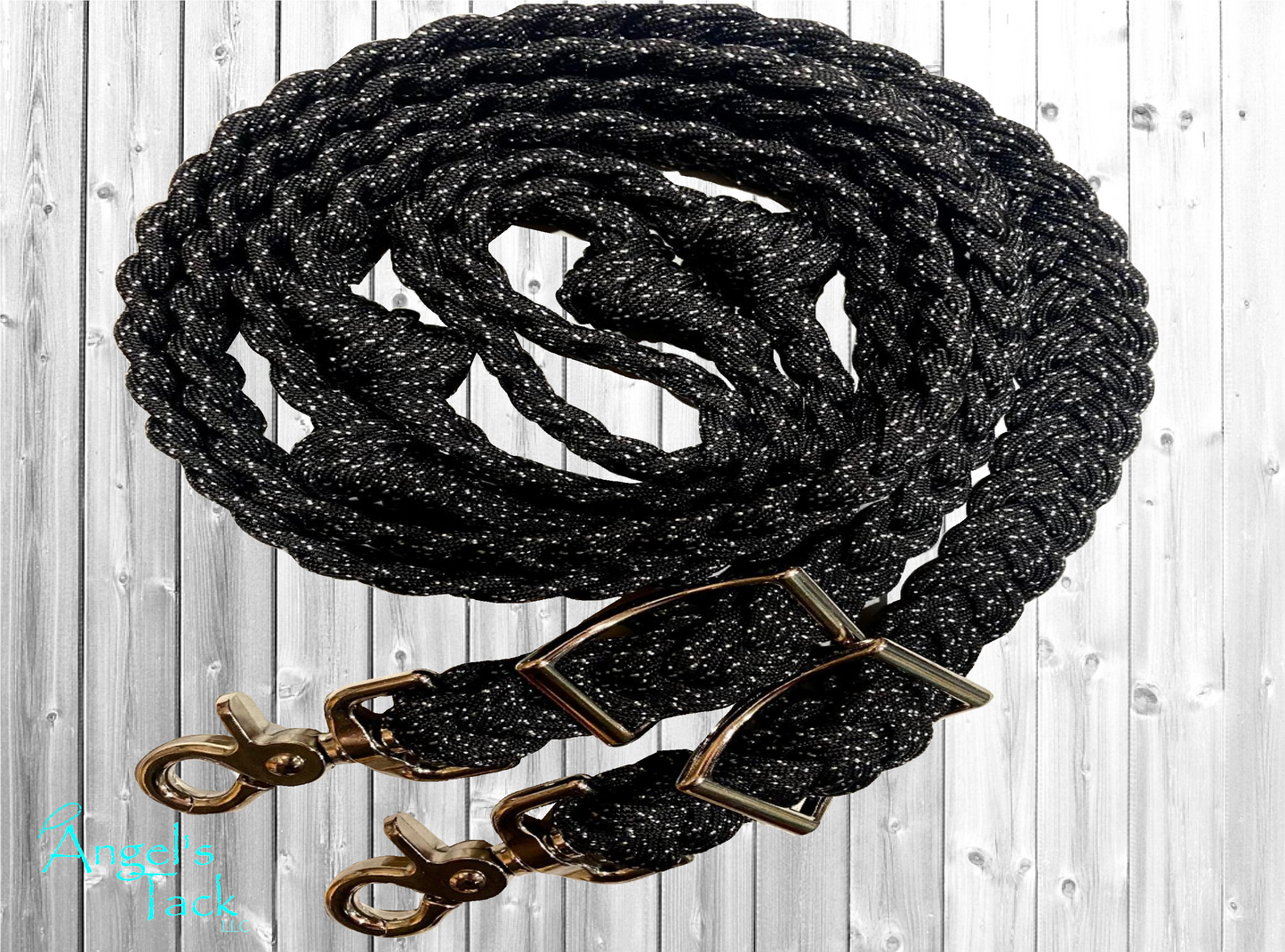 Black glitter barrel reins