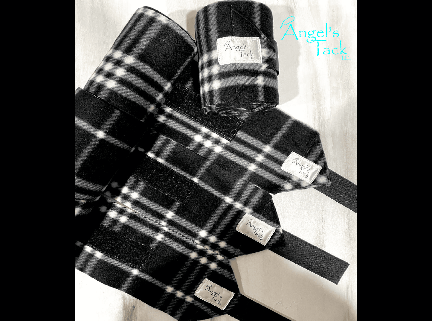 Black plaid polo wraps, unrolled