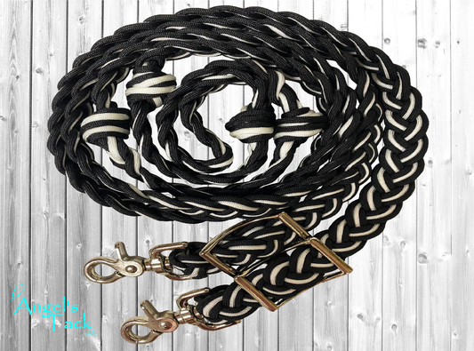 Black and white barrel reins