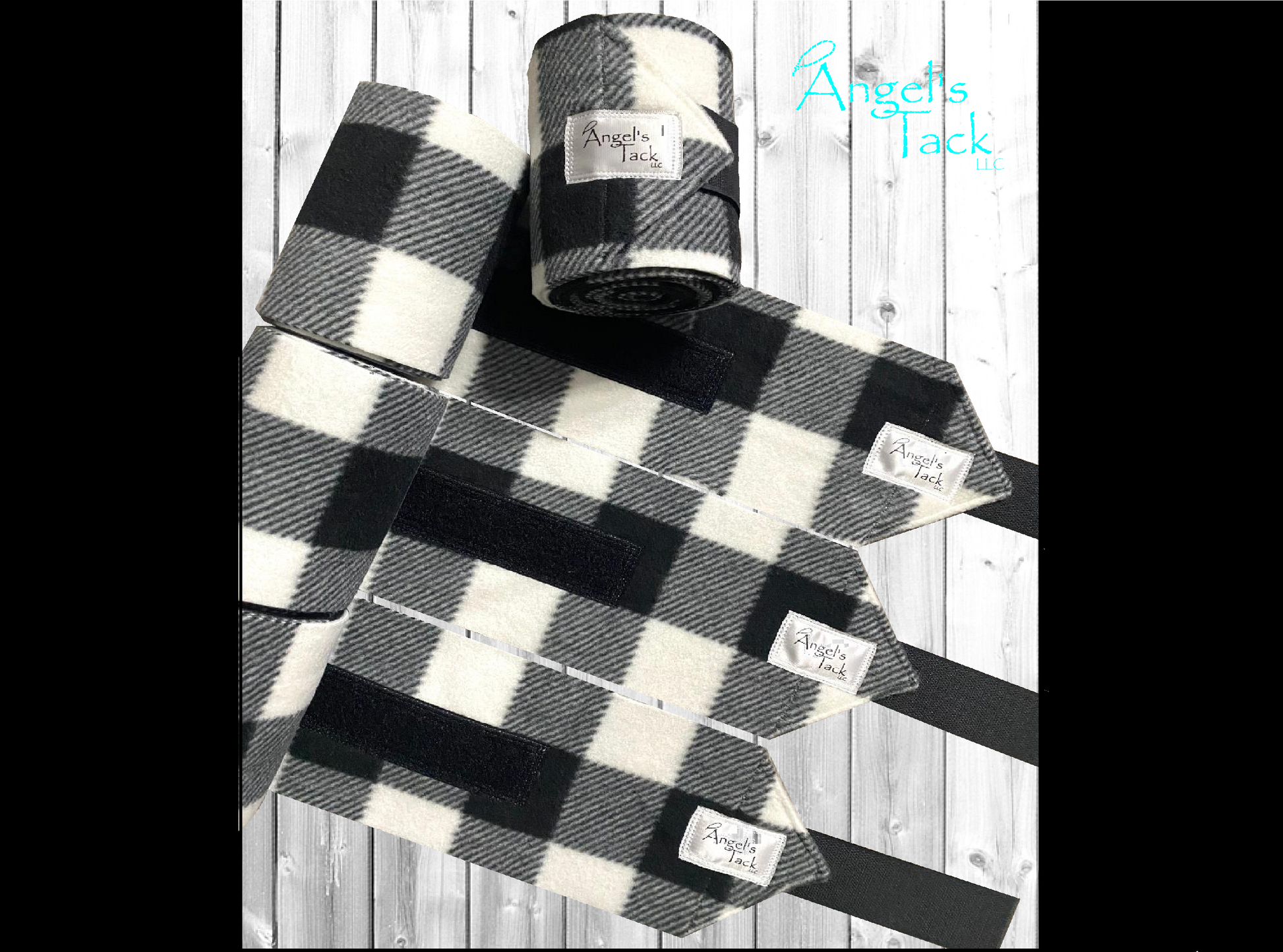 Black and white plaid polo wraps, unrolled