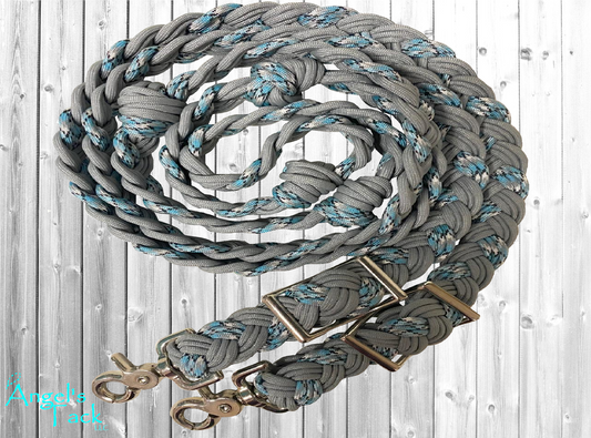 Blue and grey barrel reins