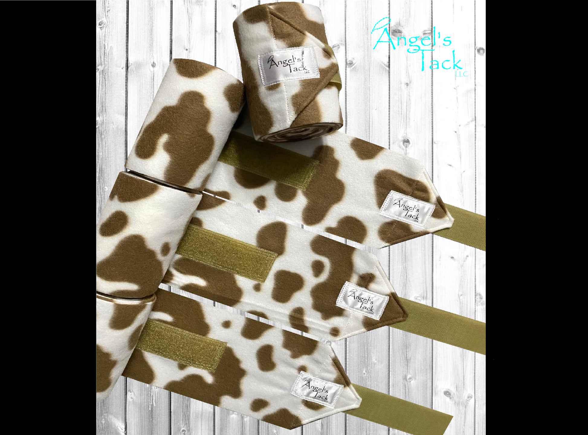 Brown cow print polo wraps, unrolled