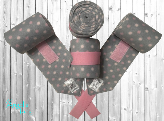 Grey and pink polka dot polo wraps