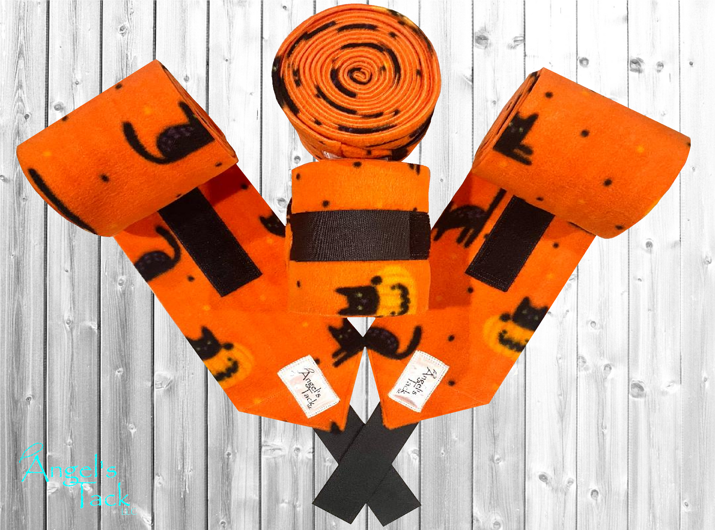 Orange black cat print horse polo wraps