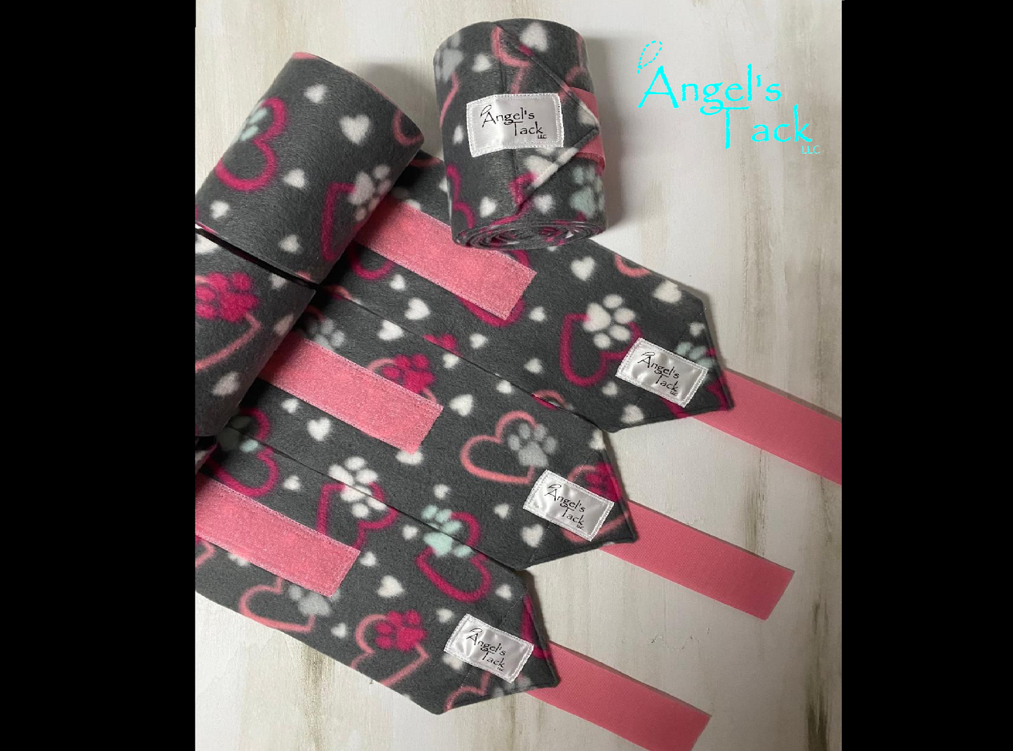 Heart and paw print polo wraps, unrolled