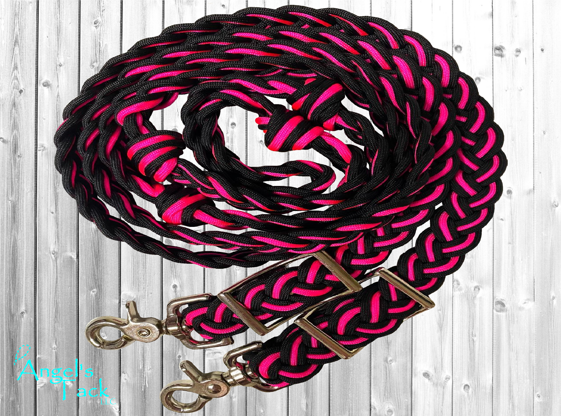 Hot pink and black barrel reins