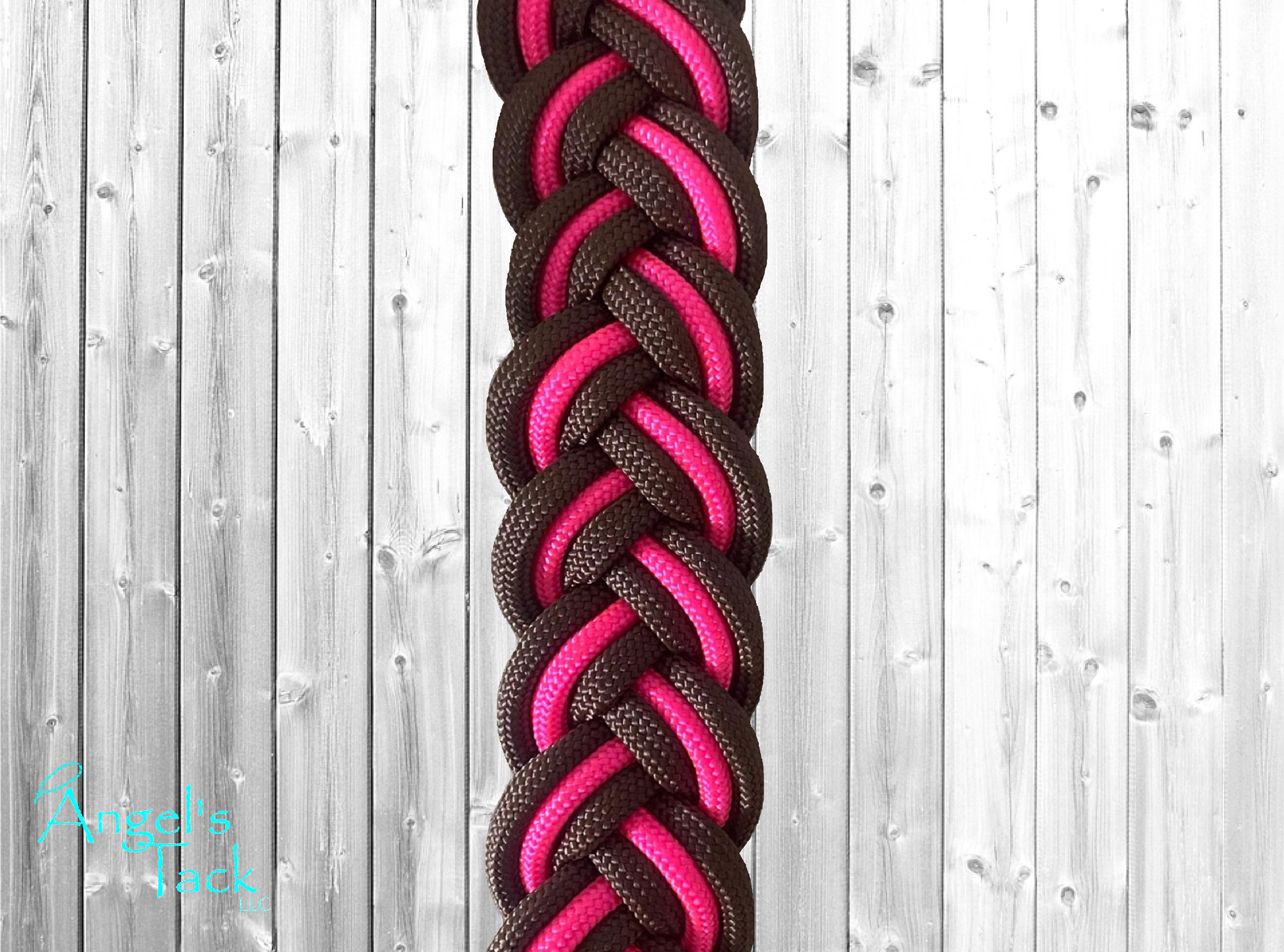 Hot pink and brown barrel reins, close up