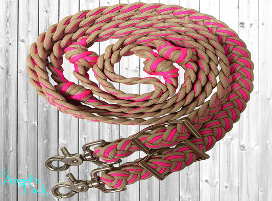 Hot pink and tan barrel reins
