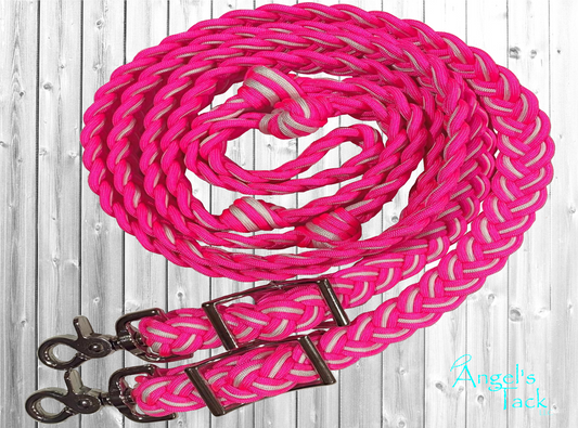Hot pink and white barrel reins