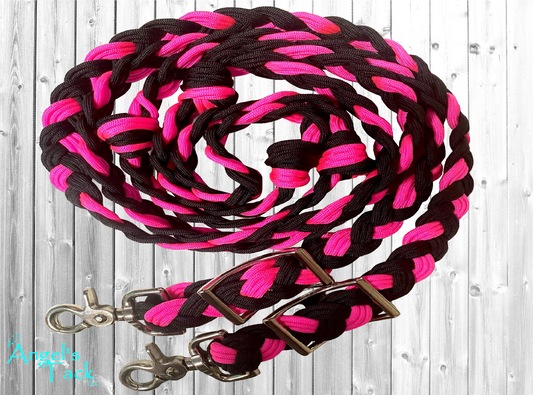 Hot pink and black barrel reins