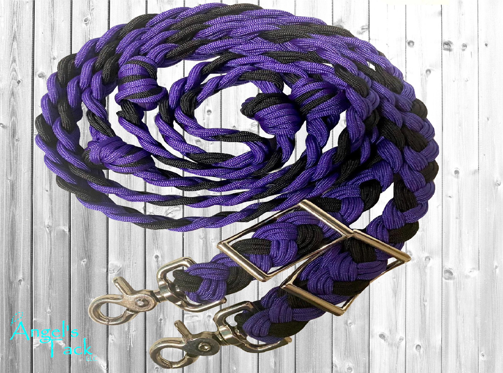 Purple and black barrel reins