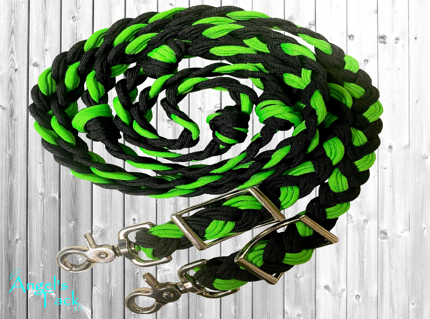 Neon green and black barrel reins