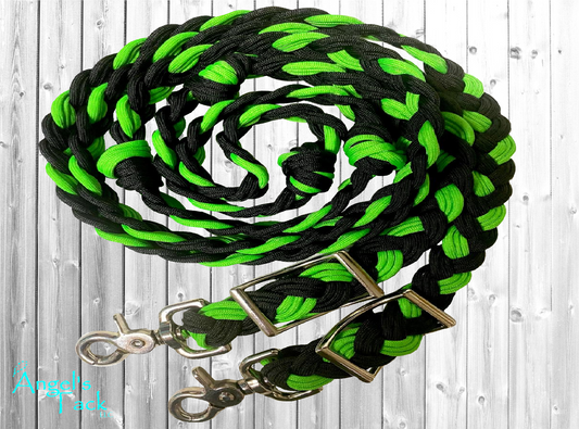 Neon green and black barrel reins