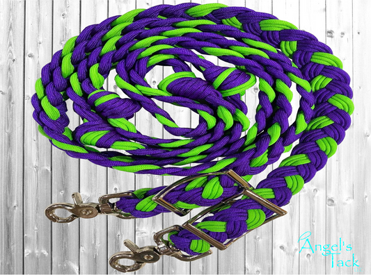 Neon green and purple barrel reins
