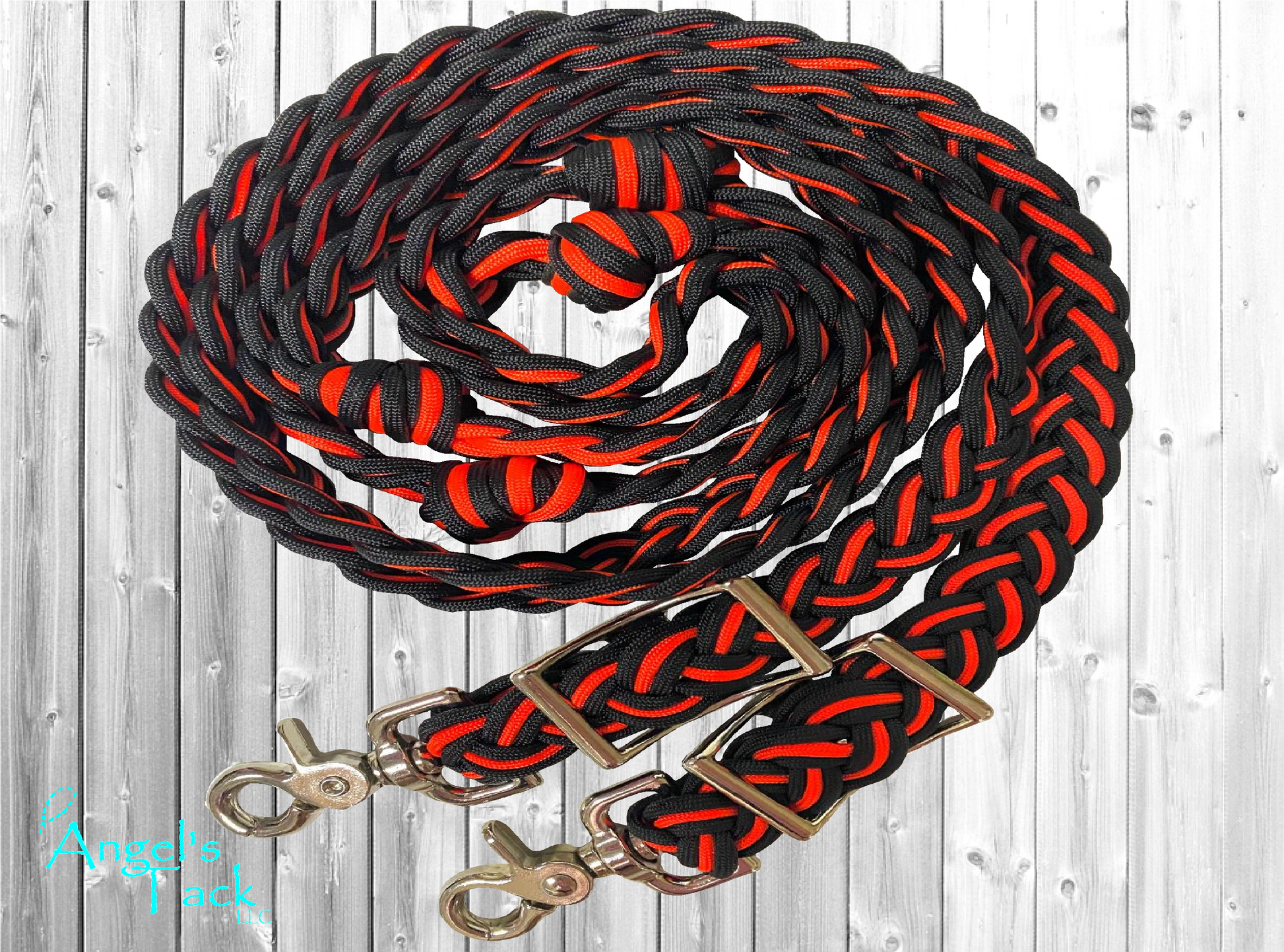 Neon orange and black barrel reins