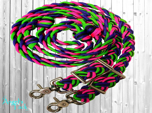 Neon green hot pink and purple barrel reins