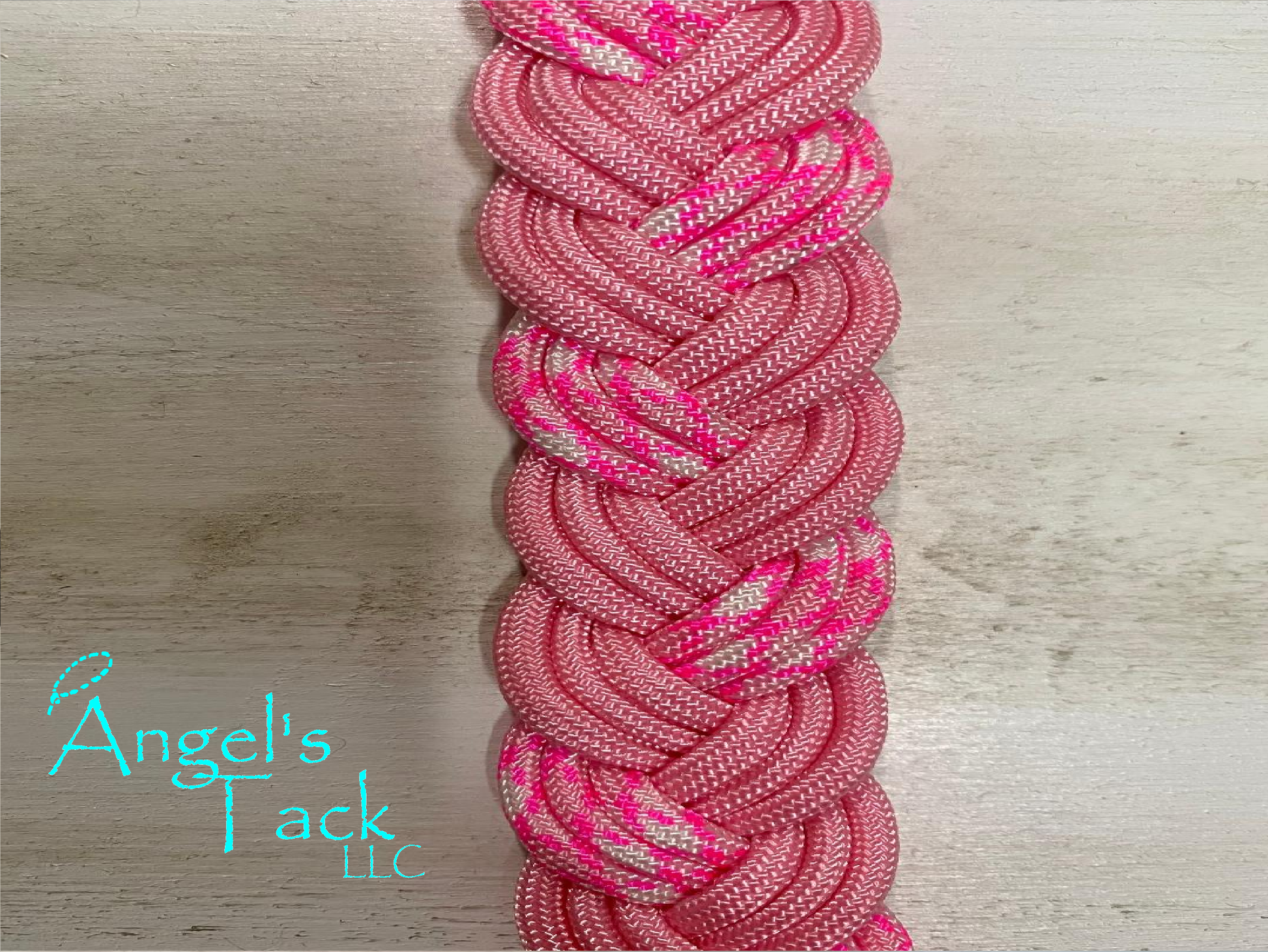 Pink barrel reins, close up