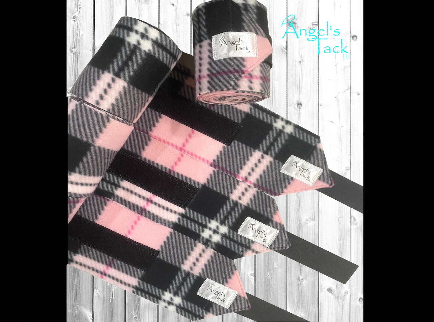 Pink and black plaid polo wraps, unrolled
