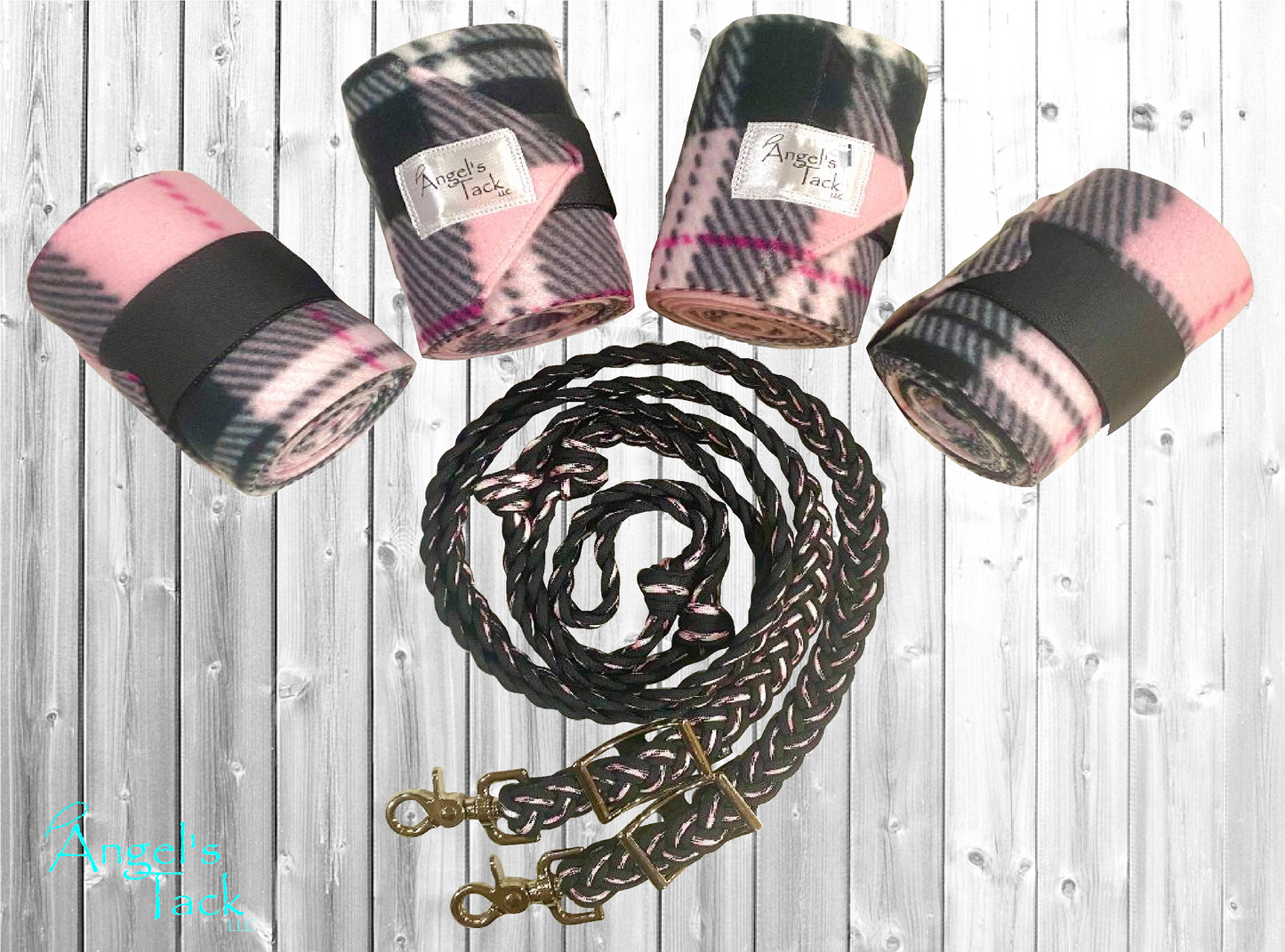 Pink and black plaid tack set