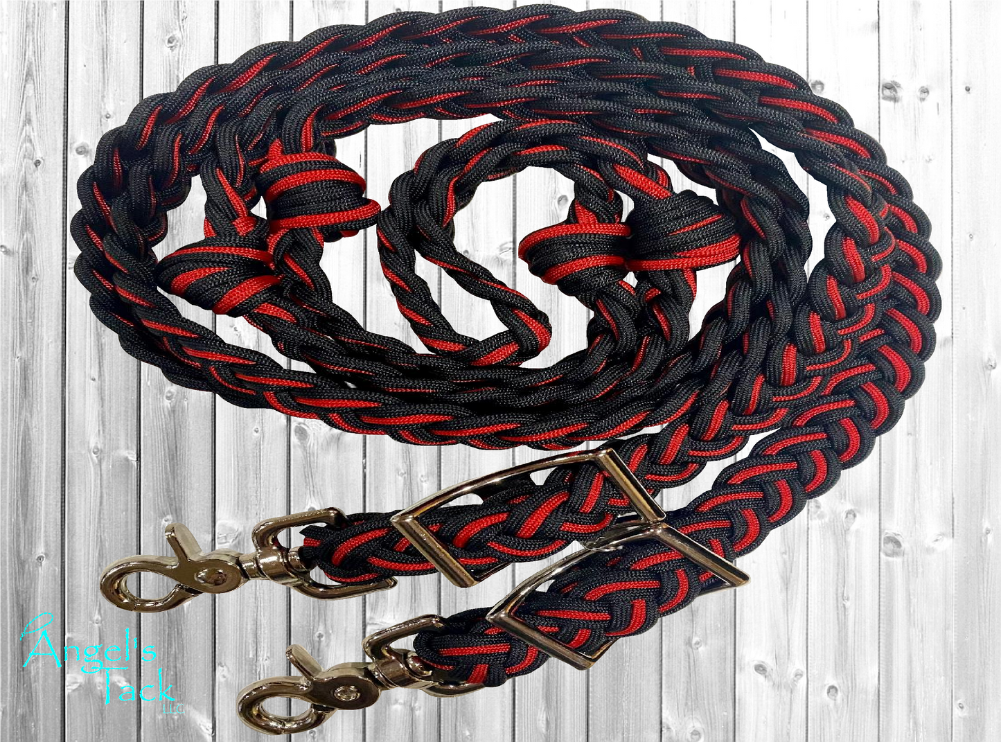 Red and black barrel reins