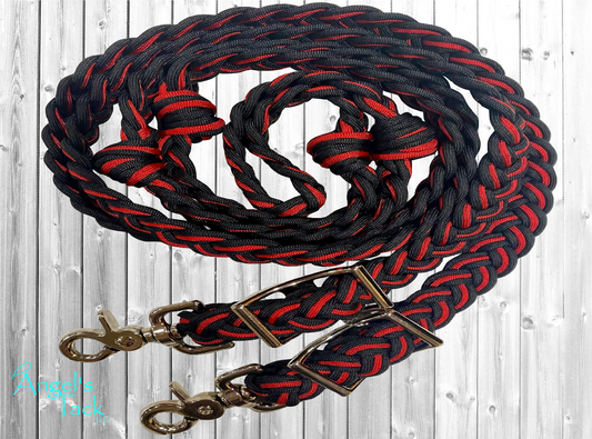 Red and black barrel reins
