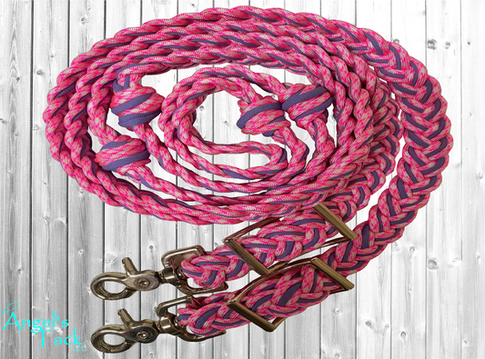 Hot pink and purple barrel reins