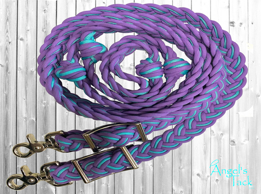 Turquoise and purple barrel reins