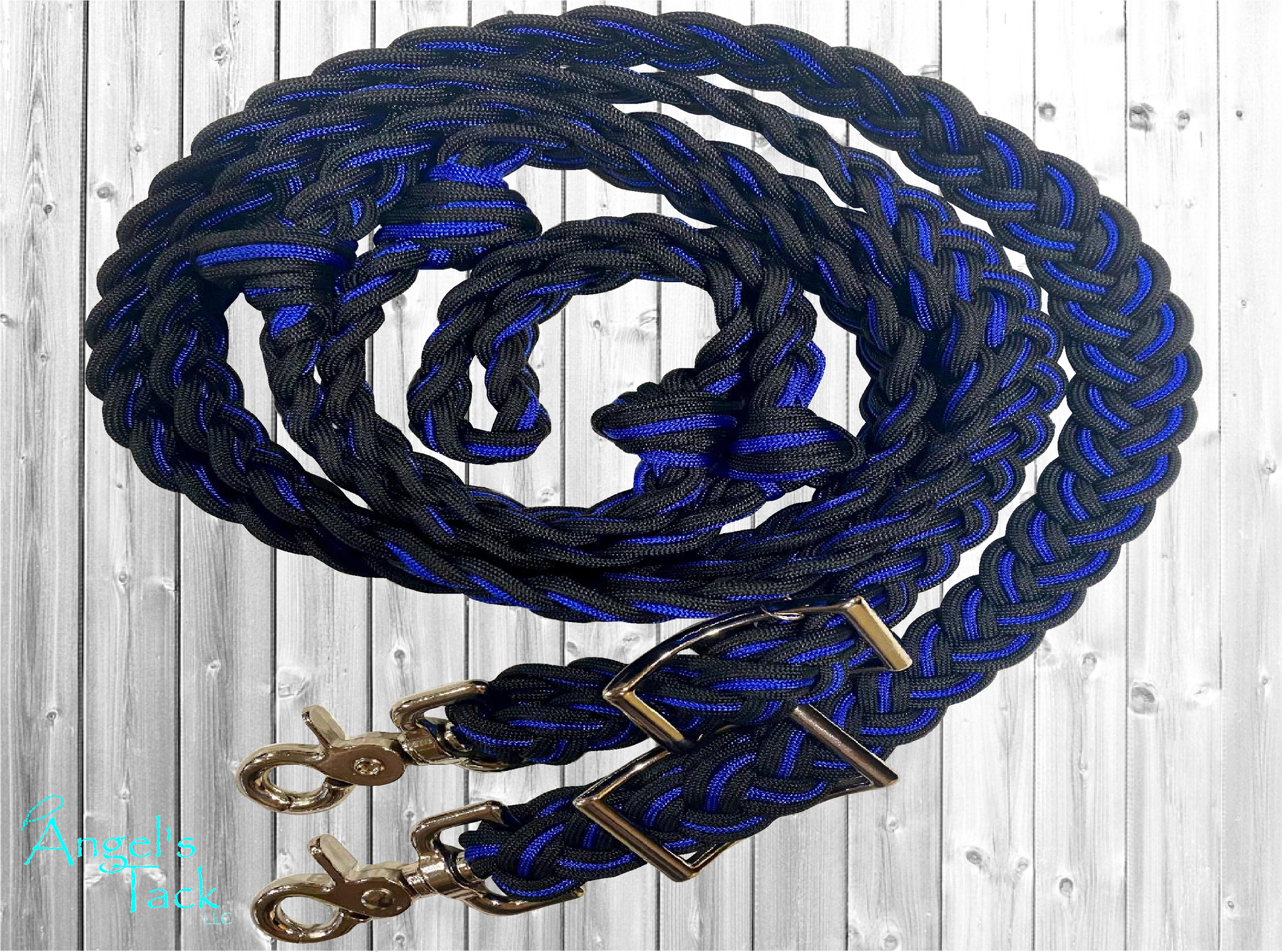 Royal blue and black barrel reins
