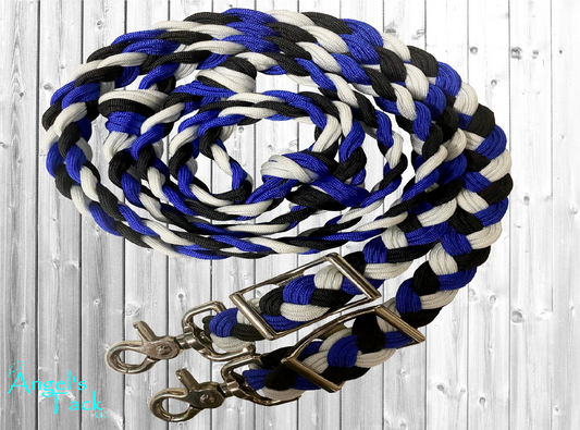 Royal blue black and white barrel reins