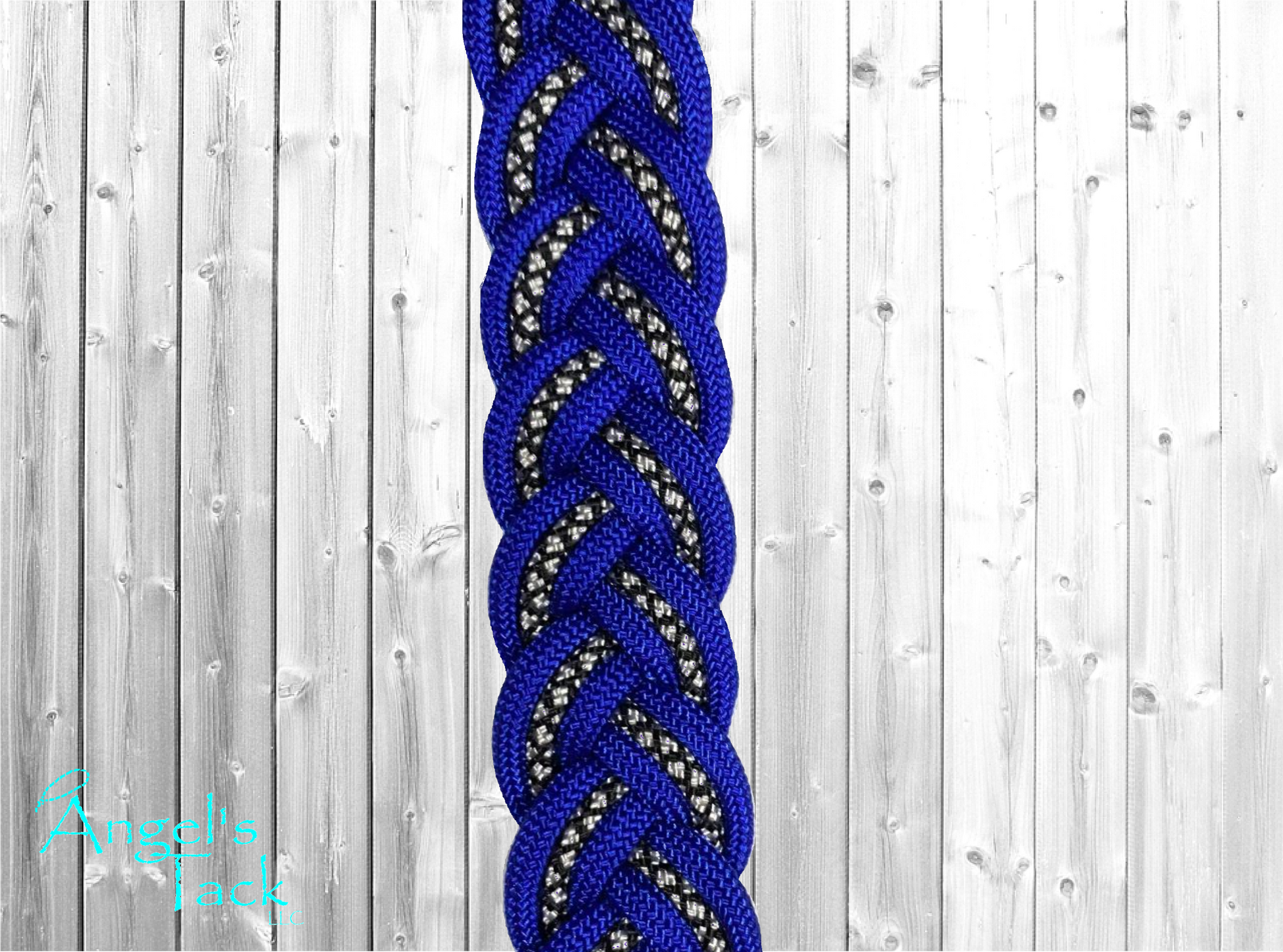 Royal blue diamond barrel reins, close up