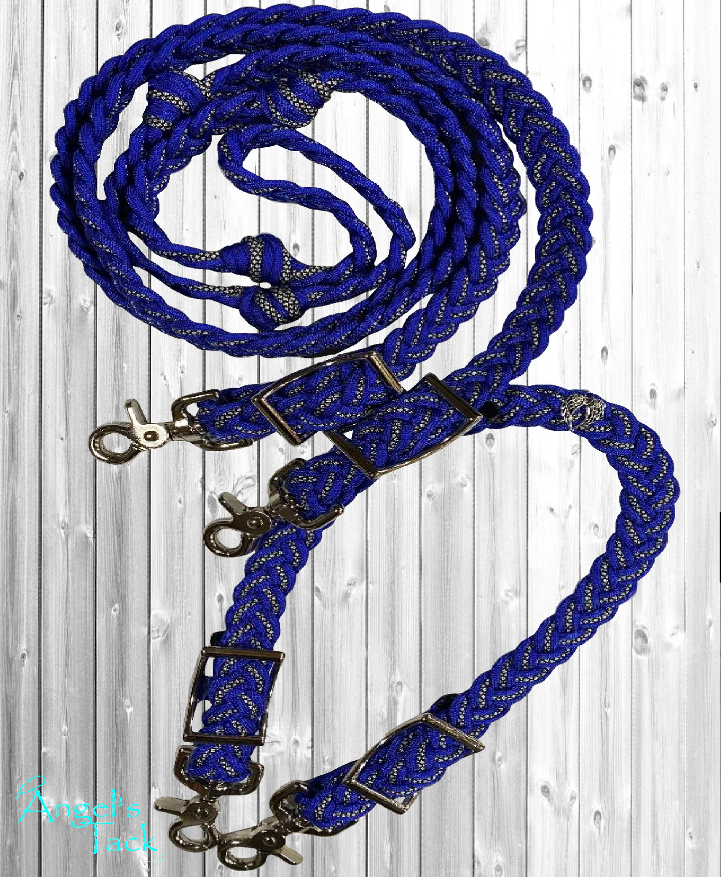Royal blue diamond barrel rein and wither strap set, vertical
