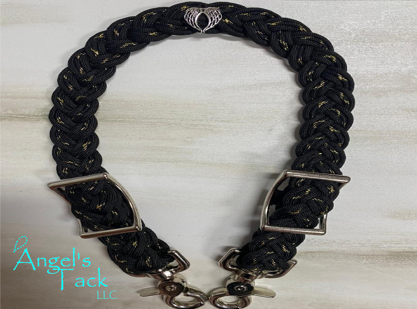 Black and metallic gold braided paracord wither strap