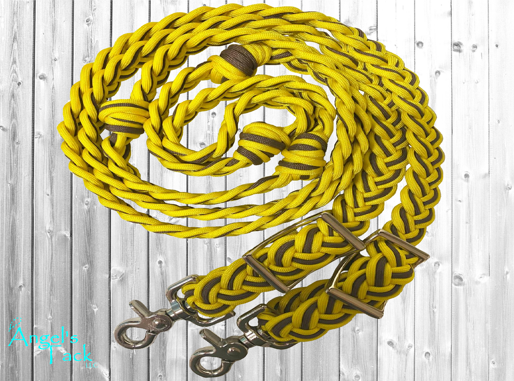 Yellow and brown barrel reins