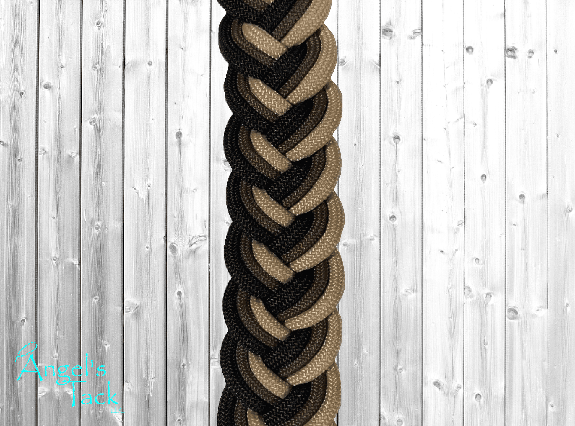 Tan brown and black barrel reins, close up