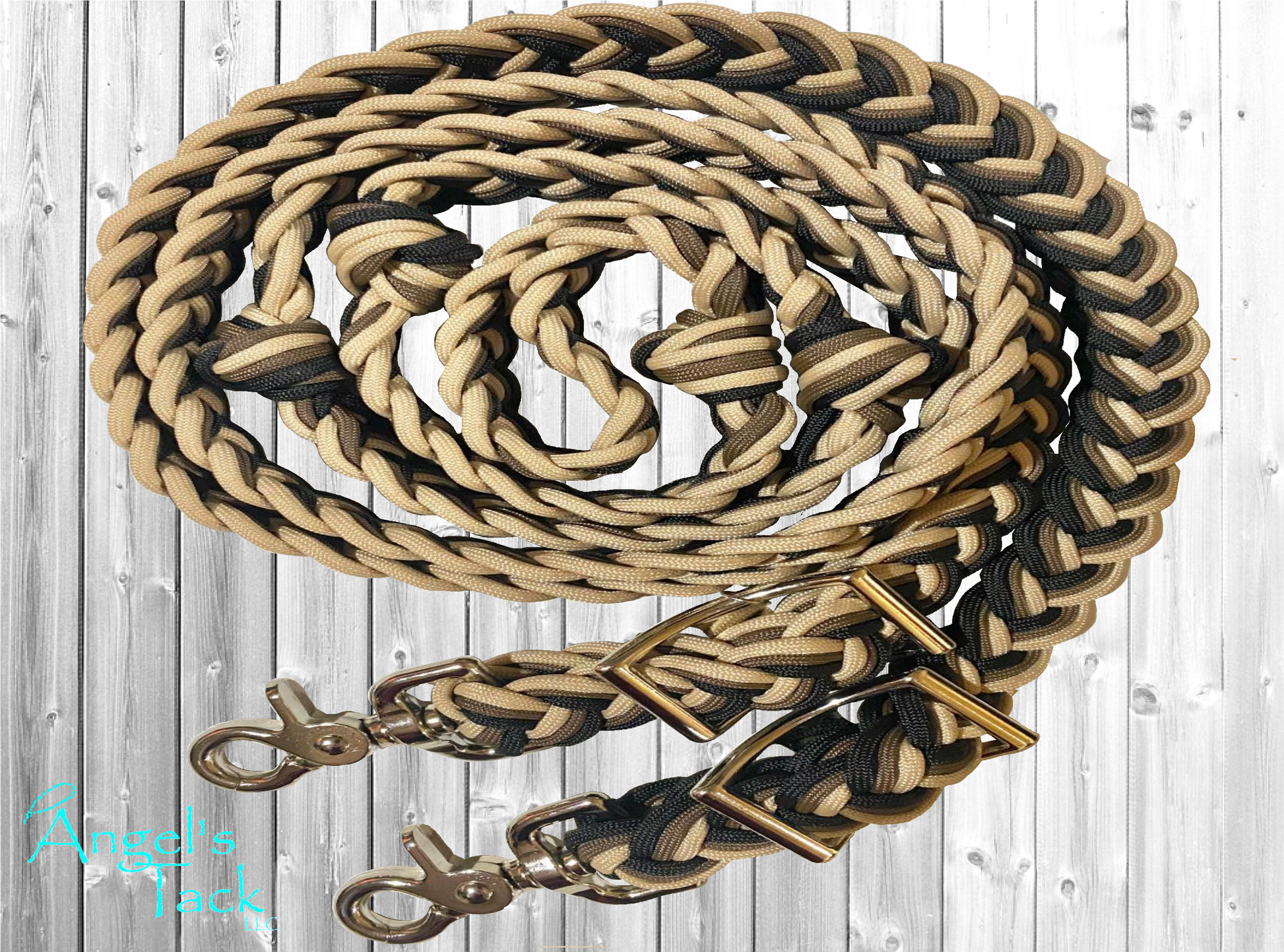 Tan brown and black barrel reins
