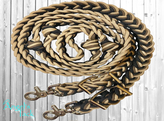Tan brown and black barrel reins