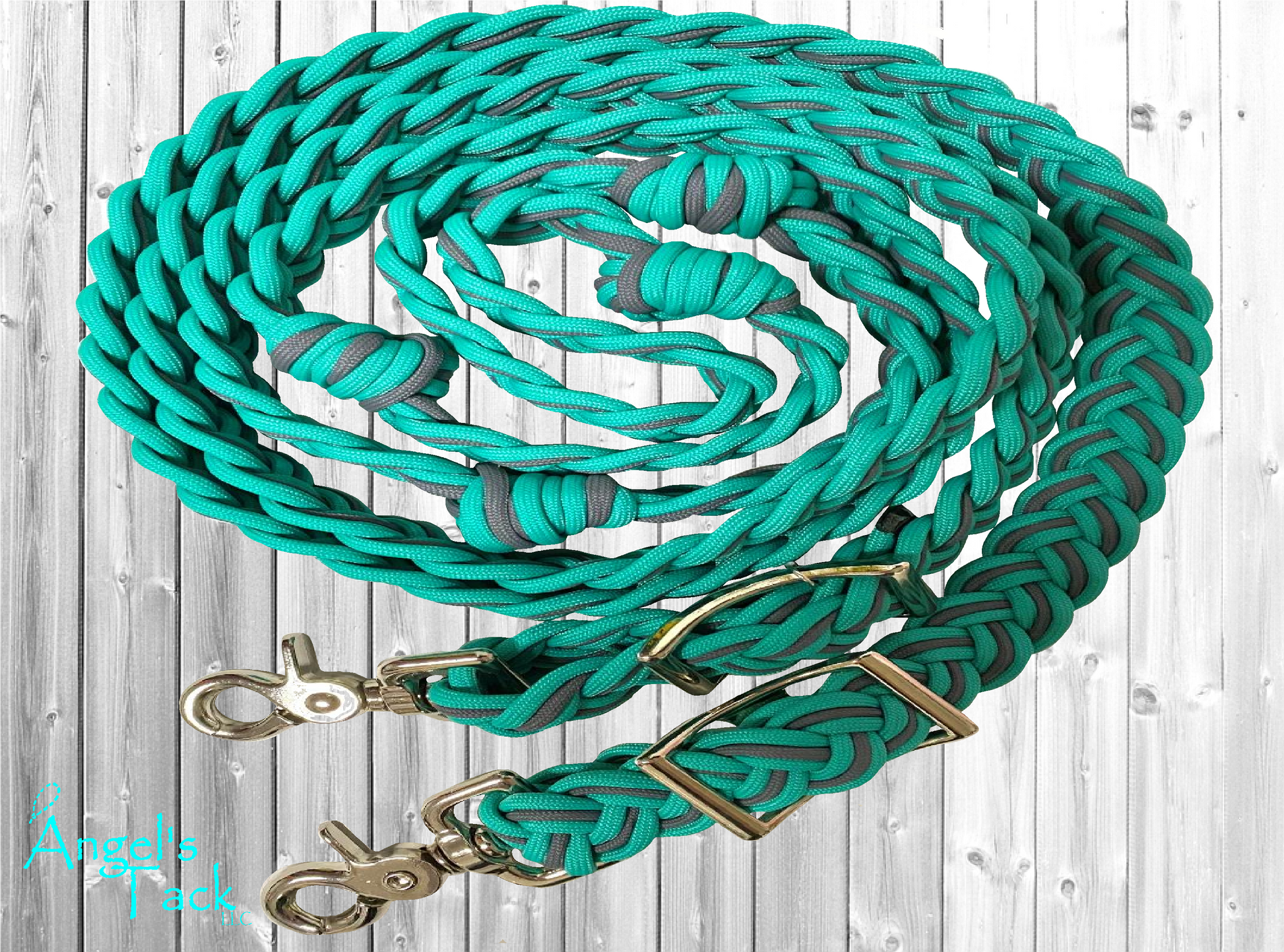 Teal and grey barrel reins