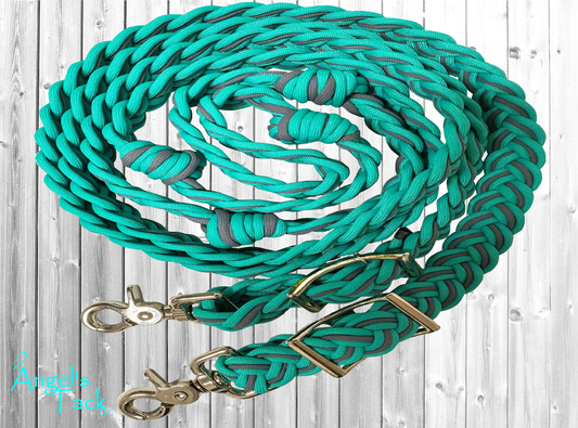 Teal and grey barrel reins