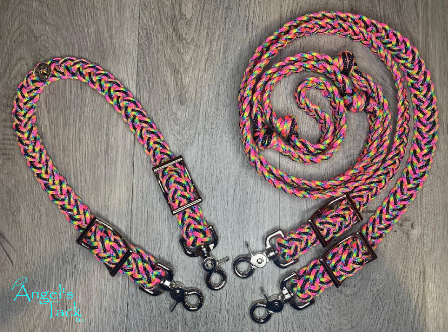 Neon rainbow sparkle barrel reins and wither strap