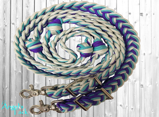 Turquoise purple and white barrel reins