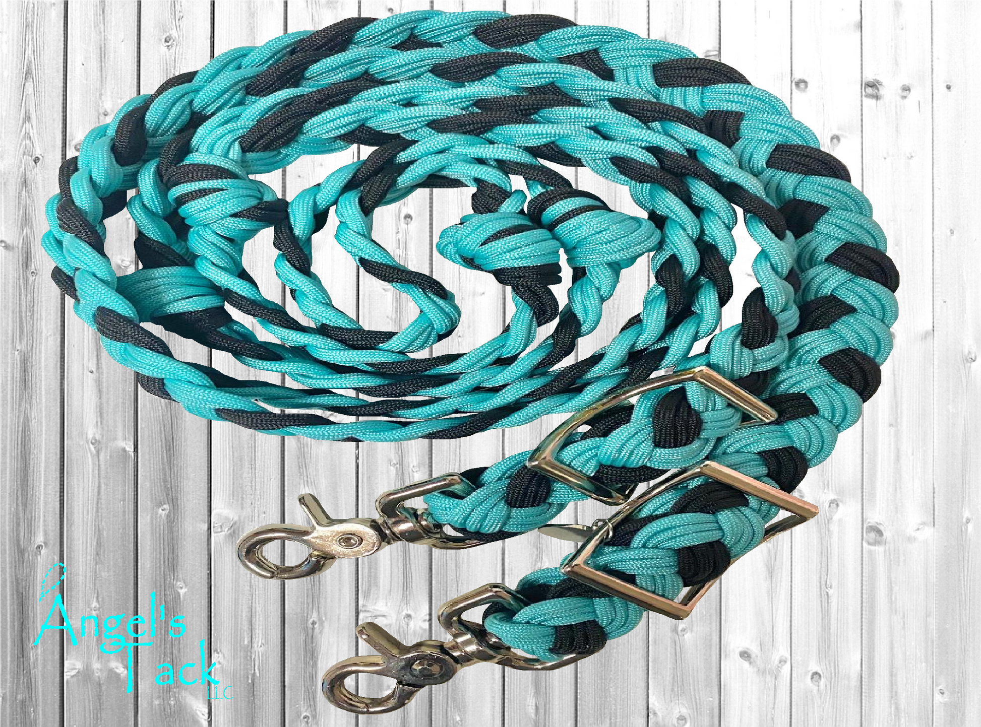 Turquoise and black barrel reins
