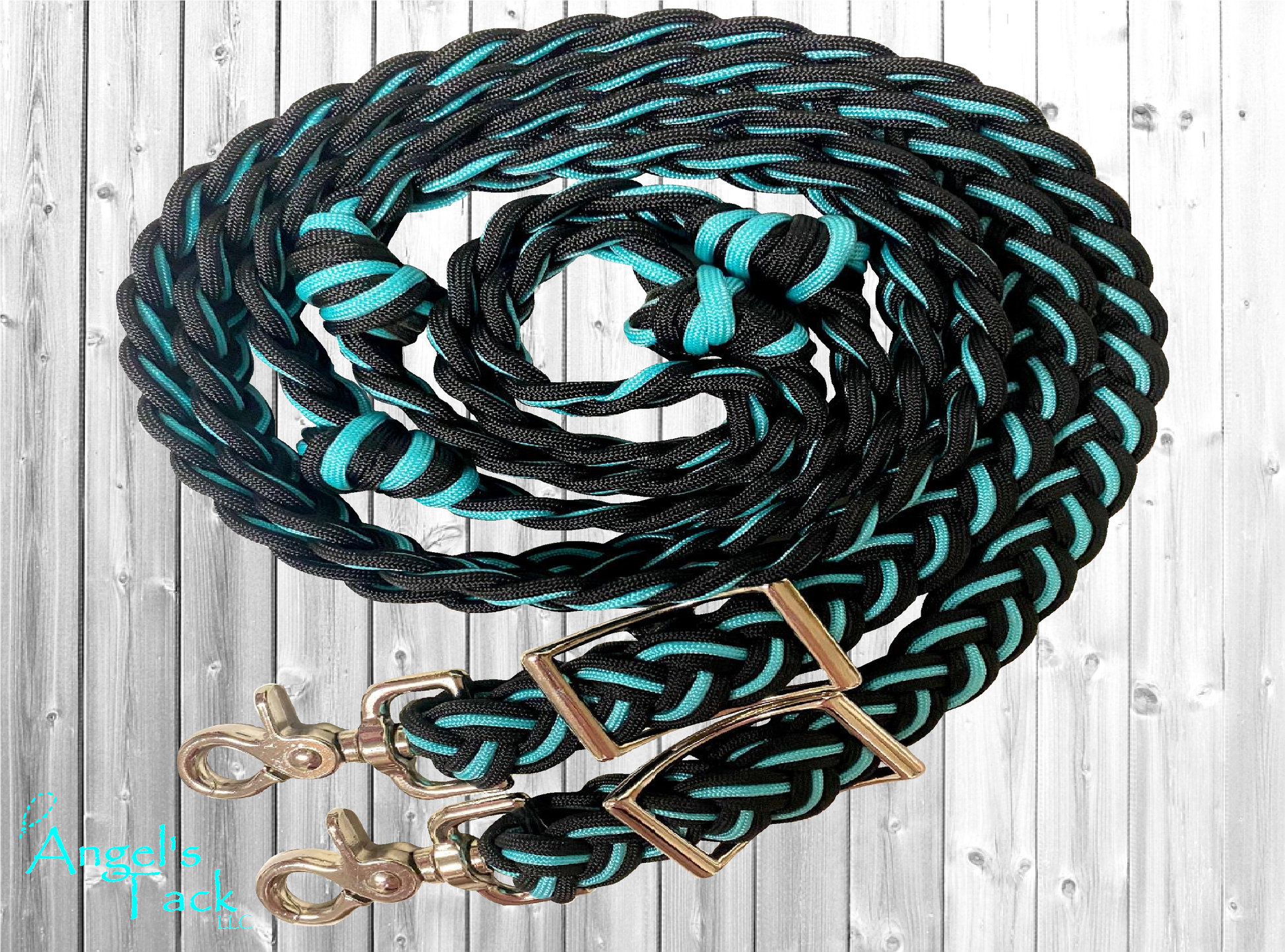 Turquoise and black barrel reins