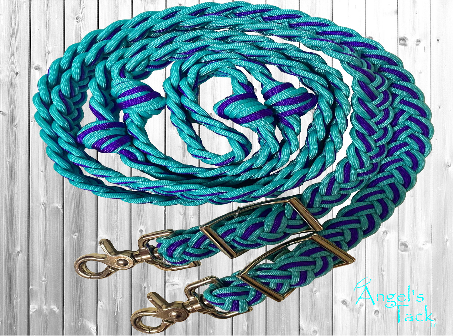 Turquoise and purple barrel reins