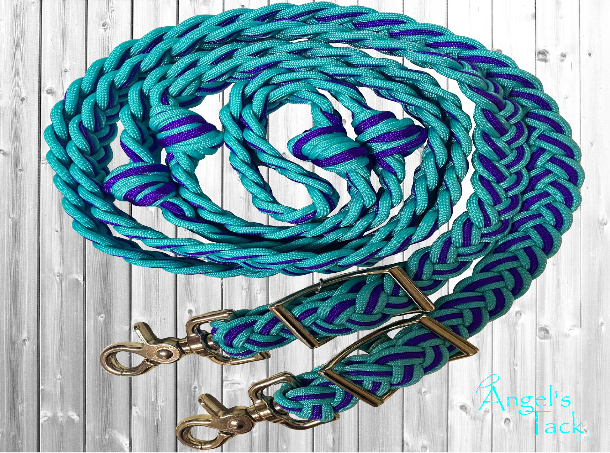 Turquoise and purple barrel reins