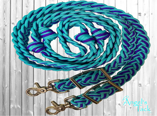 Turquoise and purple barrel reins