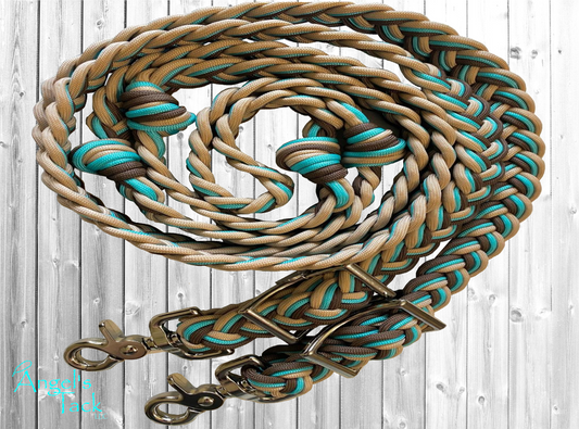 Turquoise tan and brown barrel reins