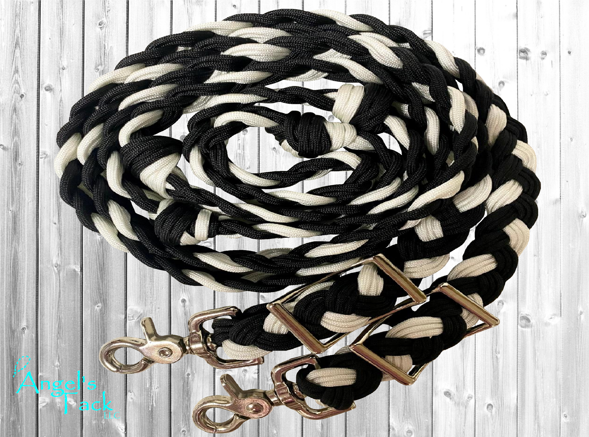 Black and white barrel reins